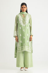3PC Chiffon Embroidered Suit