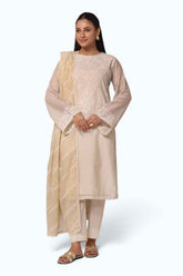 3PC Cotton Net Embroidered Suit