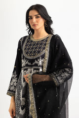 3PC Cross Hatch Printed Suit With Embroidered