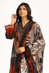 3PC Khaddar Printed Suit with Embroidered