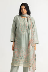 3PC Lawn Embroidered Suit With Chiffon Printed Dupatta