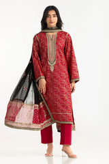 3PC Lawn Gold Printed Suit With Embroidered