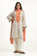 3PC Lawn Printed Suit With Embroidered