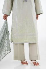 3PC Lawn Silver And Lacquer Printed Suit