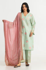 3PC Lawn Zari And Sequins Embroidered Suit With Chiffon Embroidered Dupatta