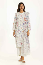 3PC Poly Slub Printed Suit With Embroidered