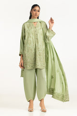 3PC Viscose Rawsilk Embroidered Suit
