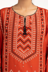 3PC Lawn Gold & Lacquer Printed Suit With Embroidered