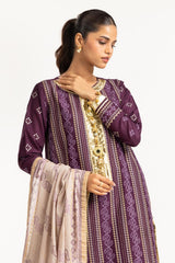 3PC Lawn Gold Printed Suit With Embroidered