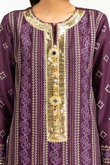 3PC Lawn Gold Printed Suit With Embroidered