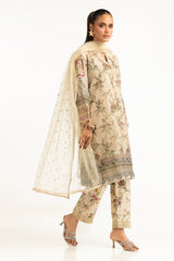 3PC Munar Slub Printed Suit With Embroidered