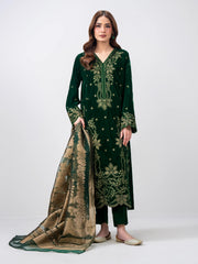 3 Piece Velvet Suit- Embroidered (Pret)