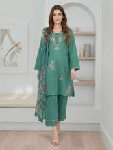 3 Piece Viscose Slub Suit- Embroidered (Pret)