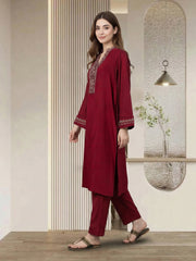 2 Piece Self Jacquard Suit- Embroidered (Pret)