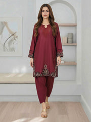 2 Piece Satin Suit- Embroidered (Pret)