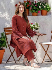 2 Piece Lawn Slub Suit- Embroidered (Pret)