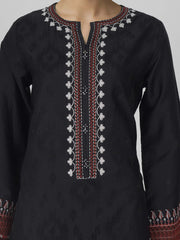 3 Piece Satin Suit- Embroidered (Pret)