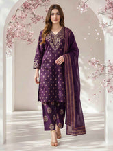3 Piece Lawn Slub Suit- Embroidered (Pret)