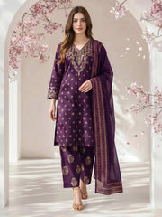 3 Piece Lawn Slub Suit- Embroidered (Pret)