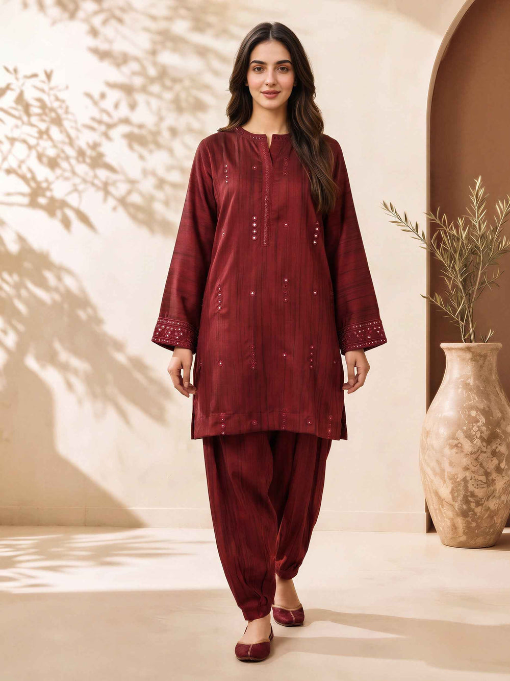 2 Piece Silk Suit- Embroidered (Pret)