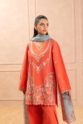3 PIECE EMBROIDERED TWO WAY SLUB SUIT (HIGH CASUAL)