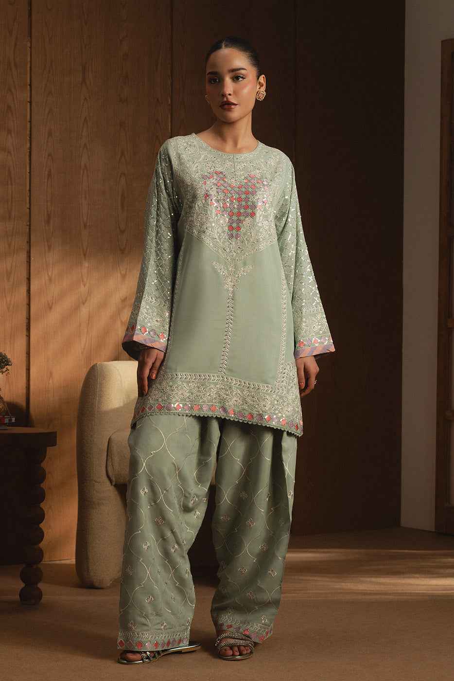EMBROIDERED RAW SILK SHIRT (LUXURY PRET)