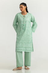 Cambric Embroidered Co-Ord Set With Block Printed