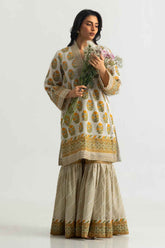 Cambric Printed Shirt And Gharara With Embroidered