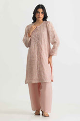 Cotton Net Embroidered Shirt And Dyed Trouser
