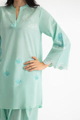 Cotton Viscose Slub Embroidered Co-Ord Set