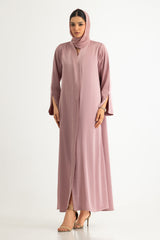 Crushed Satin Abaya With Dyed Scarf