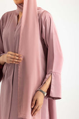 Crushed Satin Abaya With Dyed Scarf