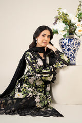 3 Piece Embroidered Raw Silk Suit