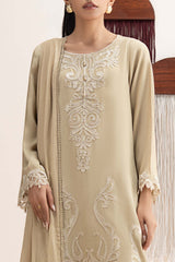 3 Piece Embroidered Raw Silk Suit