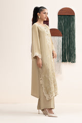 3 Piece Embroidered Raw Silk Suit