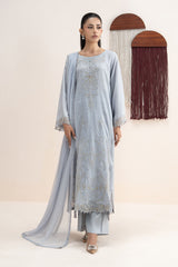 3 Piece Embroidered Raw Silk Suit