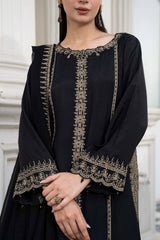 3 Piece Embroidered Raw Silk Suit