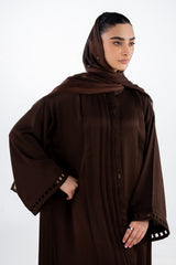 Georgette Embellished Abaya With Stripe Chiffon Scarf