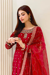3 Piece Embroidered Raw Silk Suit