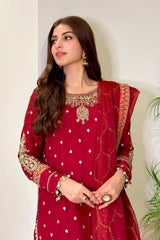 3 Piece Embroidered Raw Silk Suit
