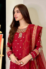 3 Piece Embroidered Raw Silk Suit