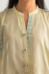 Jacquard Block Printed Shirt With Embroidered And Block Printed Trouser