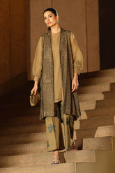 3 Piece Embroidered Raw Silk Suit