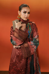 3 Piece Embroidered Satin Silk Suit