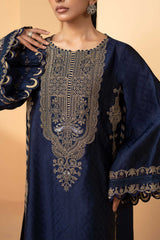 3 Piece Embroidered Self Tassel Silk Suit