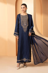 3 Piece Embroidered Self Tassel Silk Suit - Asian Style House