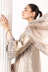 3 Piece Embroidered Self Tassel Silk Suit