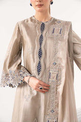 3 Piece Embroidered Self Tassel Silk Suit