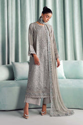 3 Piece Embroidered Tissue Silk Suit - Asian Style House