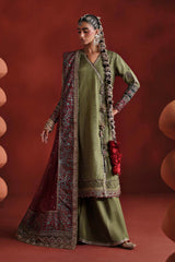 3 Piece Embroidered Raw Silk Suit